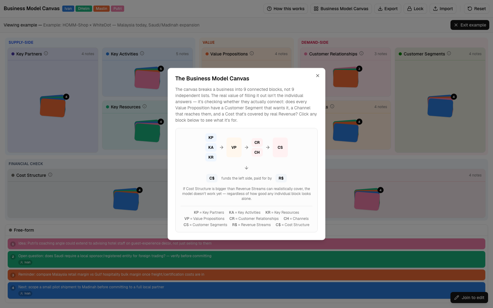 Interactive BMC framework guide dialog