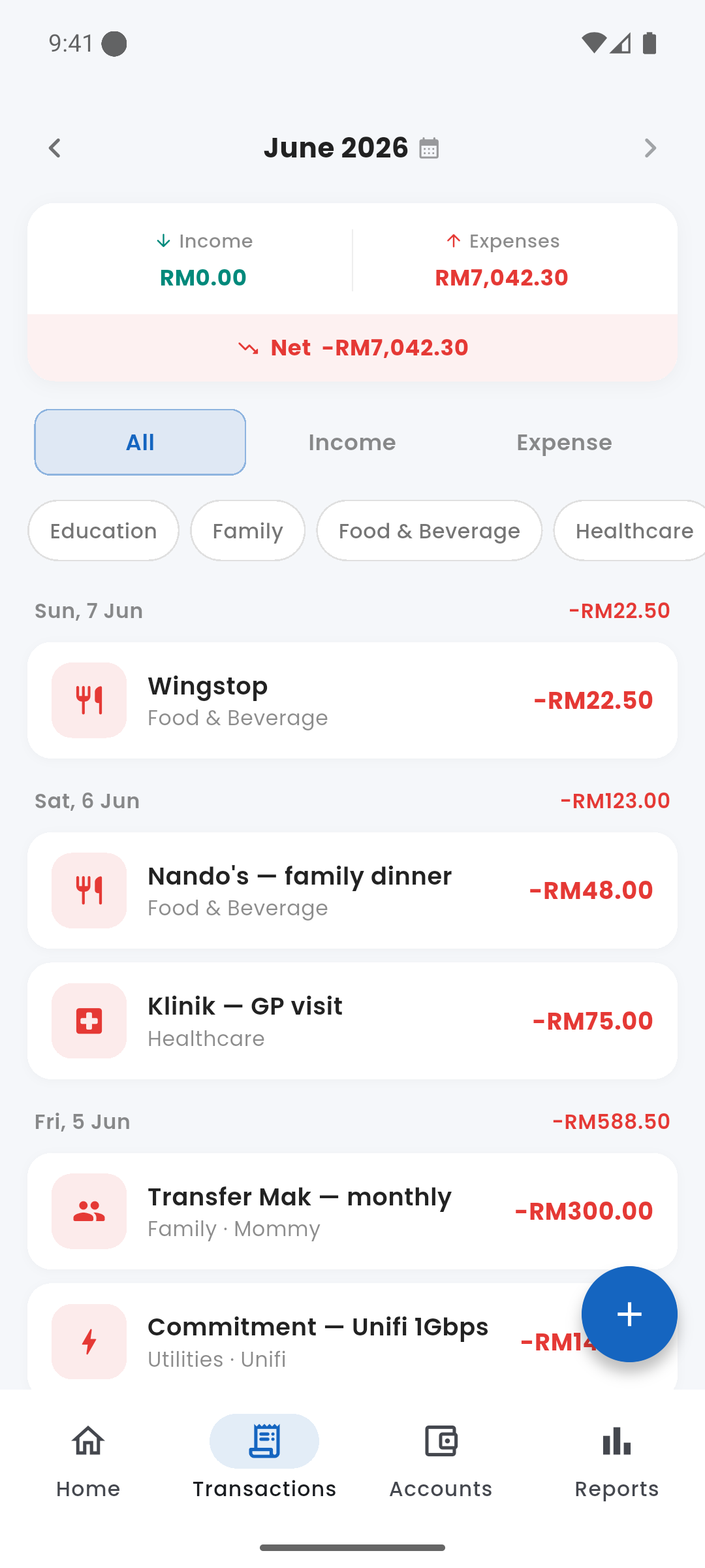 Transaction list